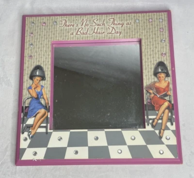 Retro Mirror Hairdresser Girls Women Kitschy Bathroom Salon Pink Rhinestones - Image 1 of 4
