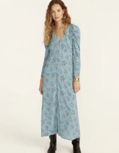 NEW - J. Crew Blue Paisley Print Maxi Length Dress Long Puff Sleeve Size 16 - Picture 1 of 12