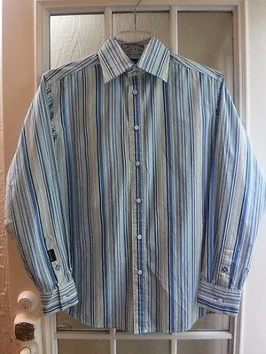 Sean John Blue Striped Point Collar Long Sleeve Dress Shirt Men L  - Image 1 of 4