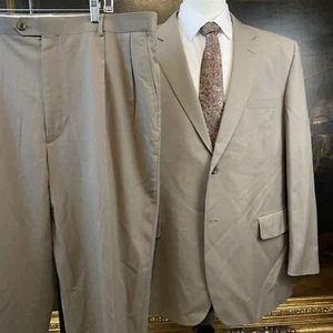 Joseph & Feiss 48R 42 x 28 2 Piece 100% Wool Taupe Pinstriped 2 Button Suit - Picture 1 of 13