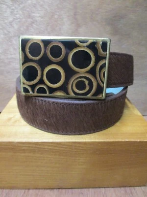 Ana Fernández Auténtico Marrón Pelo de Pony Cuero Negro Oro Hebilla Mediana Foto 1 de 4