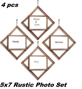 Set of 4, Rustic 5x7 Picture Frames Wood Farmhouse - Picture 1 of 9