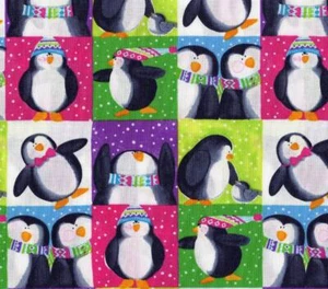 Pinguine Quadrate grün von Golly Get Jolly! Quilt Nähen Stoff LEER - Bild 1 von 1