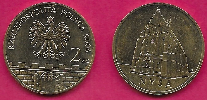 POLAND 2 ZLOTE 2006 UNC 1 YEAR TYPE,NYSA BASILICA OF St.JAMES AND St.AGNES,RZECZ - Image 1 of 1