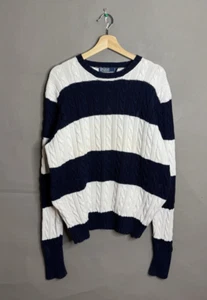 90s Polo By Ralph Lauren Blue And White Striped Knitted Sweater Size - XL - Picture 1 of 10