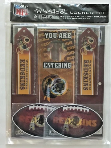 8pc Set NFL 3-D Washington Redskin School Locker Kit Folder Bookmark Magnet Door Cover