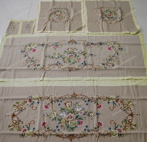 Shabby Chic Flower Bouquet VTG Swirls Rococo Salon Style Chair Sofa Cover Sets Cover
