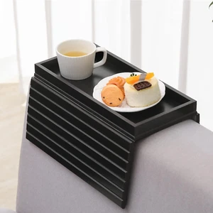 Bamboo Sofa Armrest Tray Table - Anti-Slip, Flexible & Foldable, Couch Cup Holde - Picture 1 of 12