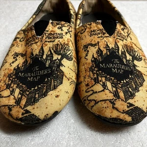Harry Potter Womens Marauders Map Ballet Flats Shoes Size 10 Large Tan AN GDD - Picture 1 of 12