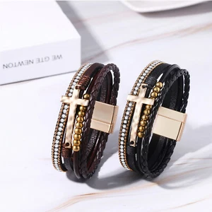 Men Women Multilayer Tree of life Cross Magnetic Bracelet Boho Beaded Bangle 8" - Picture 1 of 33
