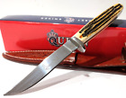 Queen Cutlery Canoe Winterbottom Jigged Bone Handles Fixed Blade Knife + Sheath