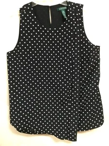 Blusa para mujer Lauren Ralph Lauren talla 10 negra puntos marfil sin mangas como nueva - Imagen 1 de 10