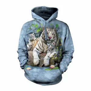 Felpa con cappuccio uomo/donna 'White Tigers Bengal' nuova - Foto 1 di 1