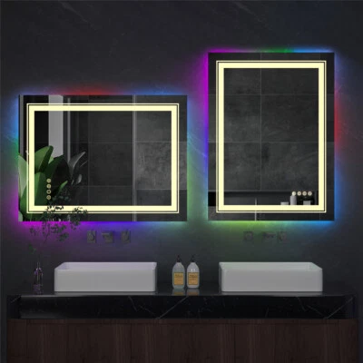 Espejo de baño retroiluminado Wisfor RGB retroiluminado espejo de tocador de salón antiniebla Foto 1 de 4