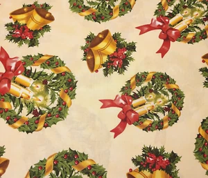 29" Christmas Wreath Candles Belss Quilting Treasures Light Golden Tan - Picture 1 of 3