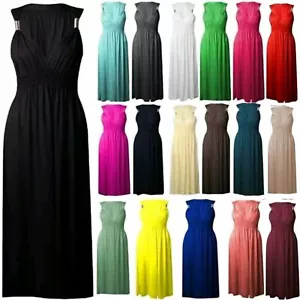 Womens Sleeveless Spring Coil Maxi Dress Ladies Long Jersey Stretch Maxi Dress - Picture 1 of 6