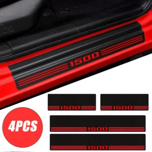 4x Protectores de cubierta de umbral de puerta de camioneta cabina de fibra de carbono letras rojas para Ram 1500 - Imagen 1 de 12