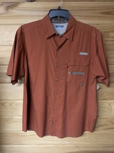 Columbia PFG Button Down Shirt Men Burnt Orange w/camo Short Sleeve Fishing L - Picture 1 of 4