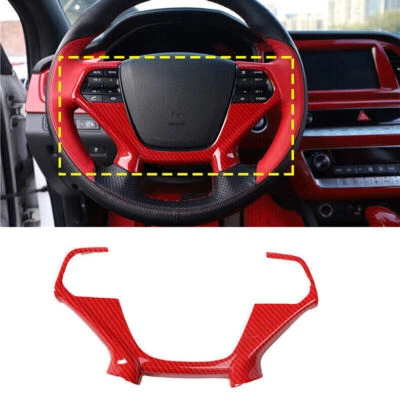 For Hyundai Sonata 15-2019 Red Carbon fiber Steering Wheel button Frame trim 1X - Image 1 of 4