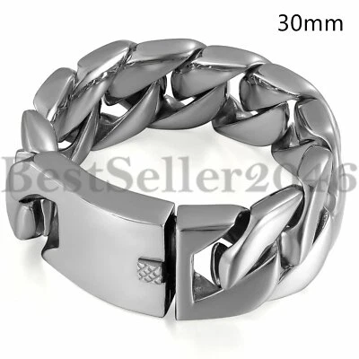 Мужской тяжелый байкерский браслет-цепочка шириной 15/20/24/30 мм из полированной нержавеющей стали - Изображение 1 из 4