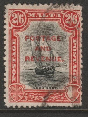 Malta GV 1928 postage revenue overprint 2/6 black & vermilion sg189 used - Image 1 of 2