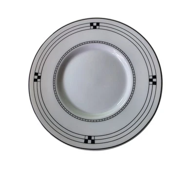 POTTERY BARN Japan White w/ Black Checkered Porcelain 6" Saucer Plate Set of 4 - Image 1 of 4