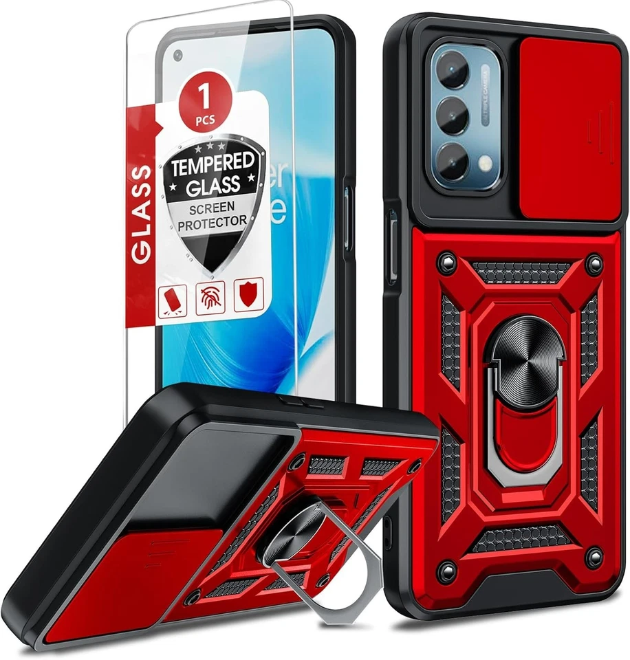 Capa de câmera deslizante resistente à prova de choque + temperada para OnePlus Nord N200 (vermelha) - Imagem 1 de 1