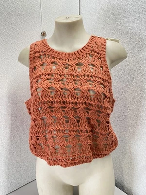 Blusa de malha Brunello Cucinelli feminina juta e algodão texturizada tamanho P laranja - Imagem 1 de 4