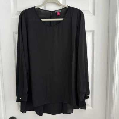 Vince Camuto Rich Black Essentials Tunic Blouse Long Sleeve Office Work XL NWT - Image 1 of 4