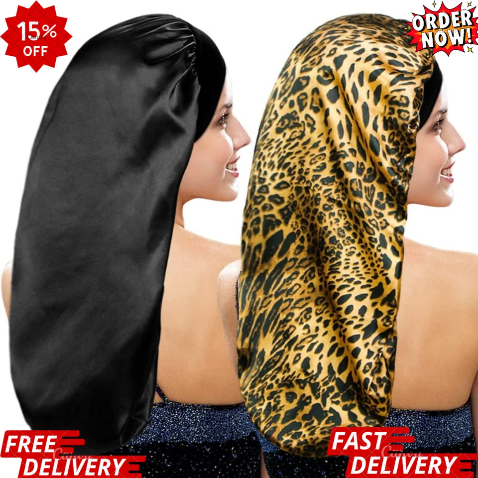2 Pieces Long Silky Sleep Bonnet for Curly Hair Extra Large Women Hair Bonnet...