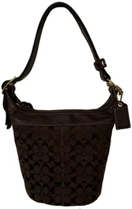 Coach Signature Hobo Duffle Sac Bucket Bag Shoulder Purse Dark Brown 11437 - Picture 1 of 15