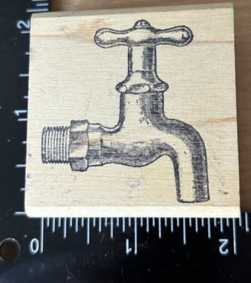 Stamp Francisco - Wood Rubber Stamp - Bathroom Kitchen Garden Spigot Faucet 1993 Foto 1 de 4