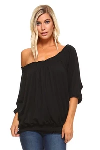 Blouse Size Women's 3/4 Three Quarter Small to extra large Sleeve Peasant Top - Picture 1 of 8