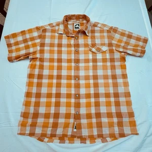Mountain Khaki Shirt Mens XL Orange Plaid Button Down Short Sleeve Cotton - Picture 1 of 8