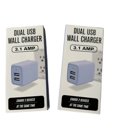 USB Wall Charger Charger Adapter 2-Pack 3.1 2.4 amp Dual Port Quick Charger Purp - Image 1 of 4
