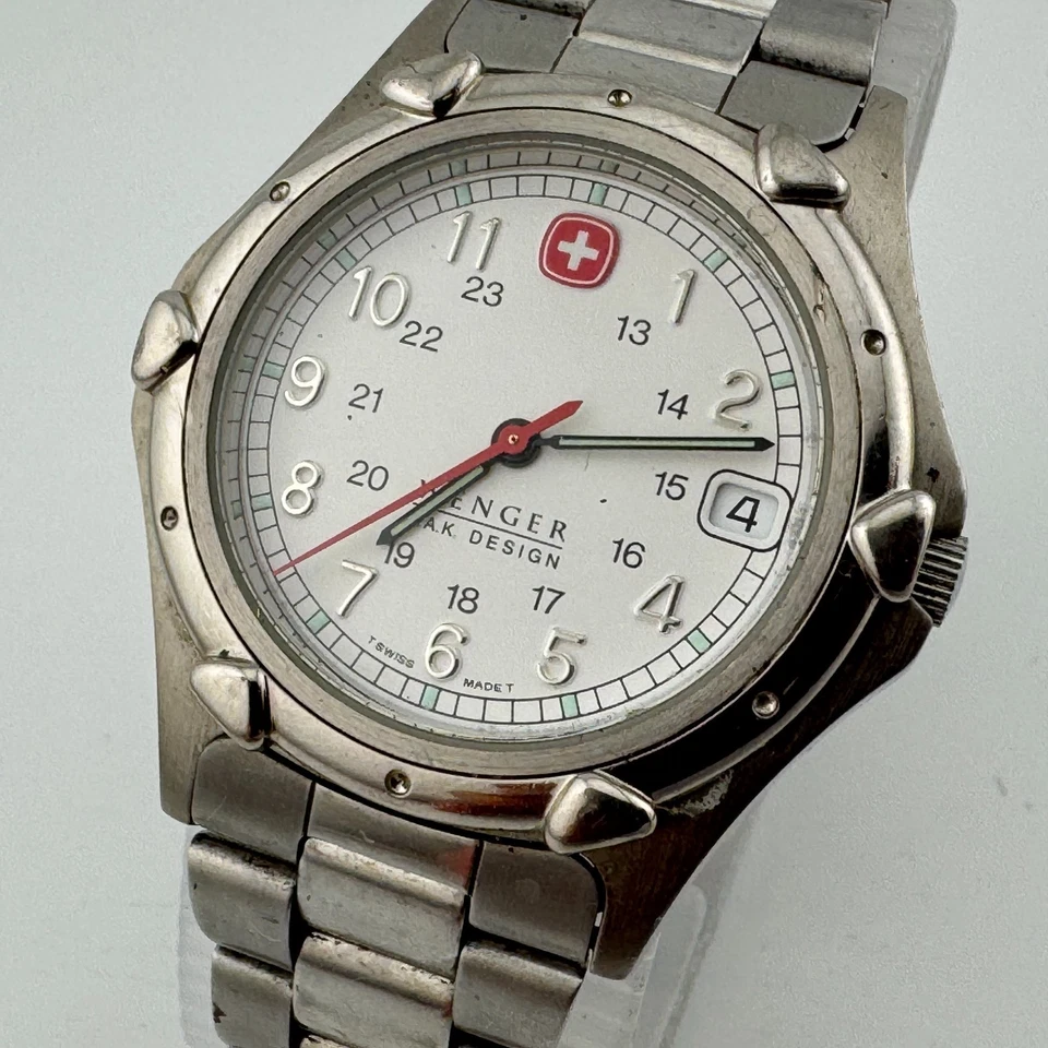 Швейцарские мужские аналоговые кварцевые часы Wenger дизайн SAK 100 м серебро ~ на запчасти ремонт - Изображение 1 из 4