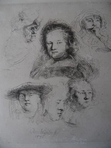 Rembrandt Portraits, Saskia and Others. Original Etching 1800 Basan Recueil - Picture 1 of 4