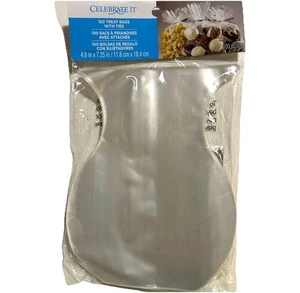 CELEBRATE IT 100 LECKERLIBEUTEL MIT KRAWATTEN 4,6”x7,25” KLAR RUND GEFORMT GESCHENK VERSIEGELT - Bild 1 von 6