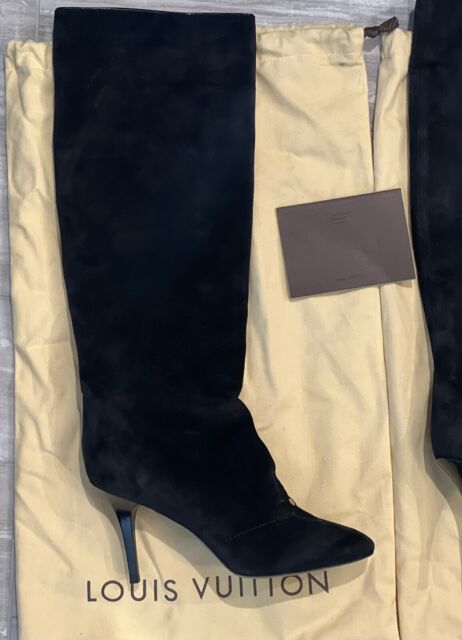 $1860 Louis Vuitton Skyline Thigh High Boots Suede Black Leather 39 Womens  Shoes