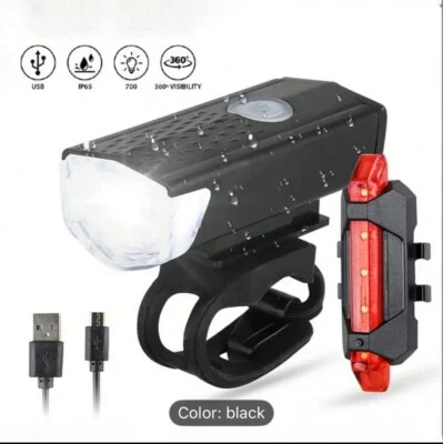 Juego de luces traseras delanteras antorcha LED recargables USB para bicicleta de montaña Foto 1 de 4