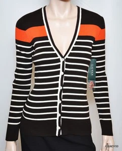Nwt $119 Ralph Lauren KRYSTOFF V-Neck Cardigan Sweater Brown Stripe M - Picture 1 of 5