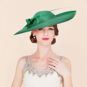 Ladies Sinamay Party Fascinators Hat For Women Big Wide Brim Hats With Feather - Picture 1 of 3