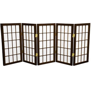 2 ft. Short Desktop Window Pane Shoji Screen - Walnut - 5 Panels - Picture 1 of 1