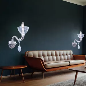 Lampadario da Parete Lampada Luci Soggiorno E14 Cristallo Fumé Cromo 2er Set - Foto 1 di 10