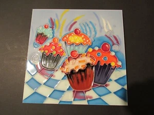 Benaya Keramik Kunst Fliese CUPCAKES 20 cm 8" Untersetzer Wandplakette - Bild 1 von 4