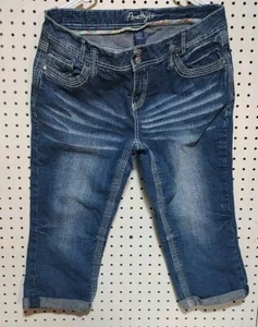 Amethyst Distressed Size 13 Rise 9" Capri Jeans Button Flap Pocket Waist 36"  - Picture 1 of 3