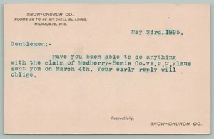 Milwaukee Wisconsin~Medberry-Bemis Co vs PH Klaus~1895 Claim Collection Query - Picture 1 of 2