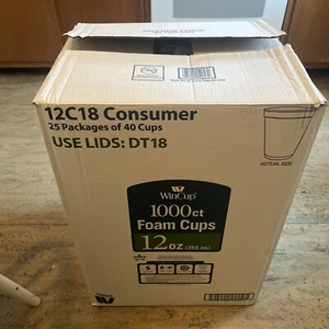 Tazas para bebidas de espuma WinCup, blancas, 12 onzas (840 unidades) caja abierta - Imagen 1 de 3