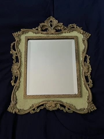 Antique National Brass&Iron Works Bevel Edge Mirror Green And Gold Colors 19 C Cover