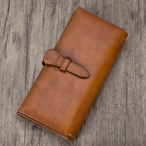 Genuine Leather Wallet Women Vintage Bifold Wallets Purse Money Clip Card Holder - Picture 1 of 15